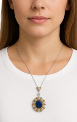 18kt two-tone sapphire and diamond pendant with chain